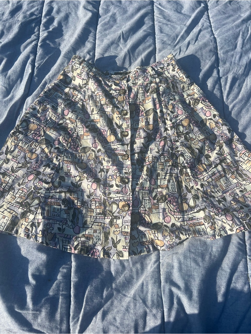 Willowbend Vintage Pastel Cityscape A-Line Skirt Lavender Size 6 Made in USA